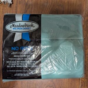 Meadowbrook Sheet Flat No Iron King Flat Sheet New Old Stock Green